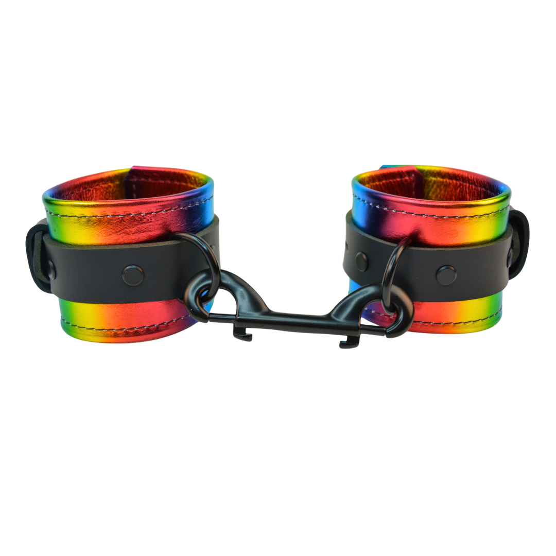 Vallera Leather Metallic Rainbow Wrist Cuffs - USA