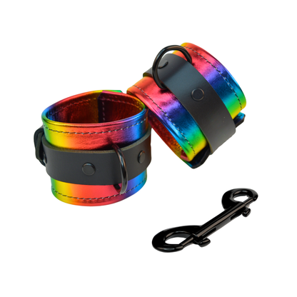 Vallera Leather Metallic Rainbow Wrist Cuffs - USA